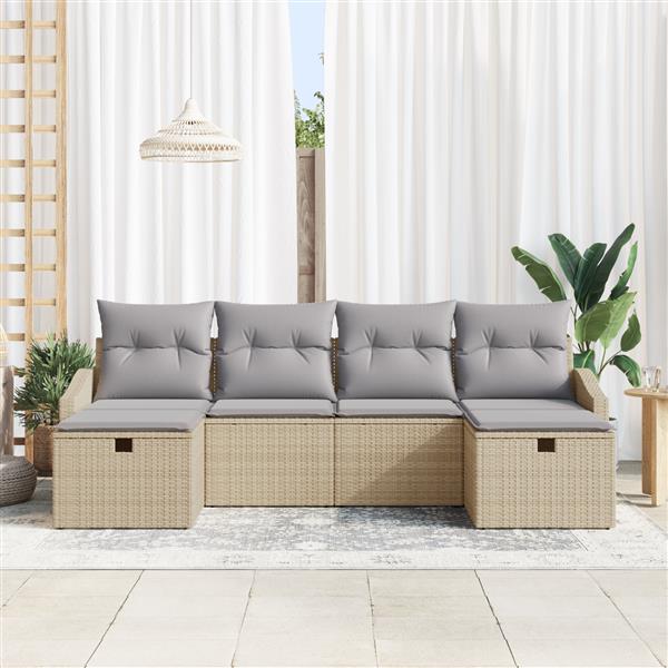 Grote foto vidaxl 6 delige tuinbankenset met kussens poly rattan beige tuin en terras tuinmeubelen