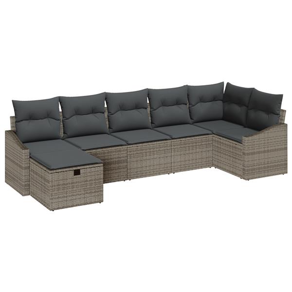 Grote foto vidaxl 7 delige tuinbankenset met kussens poly rattan grijs tuin en terras tuinmeubelen