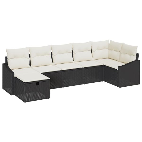 Grote foto vidaxl 7 delige tuinbankenset met kussens poly rattan zwart tuin en terras tuinmeubelen
