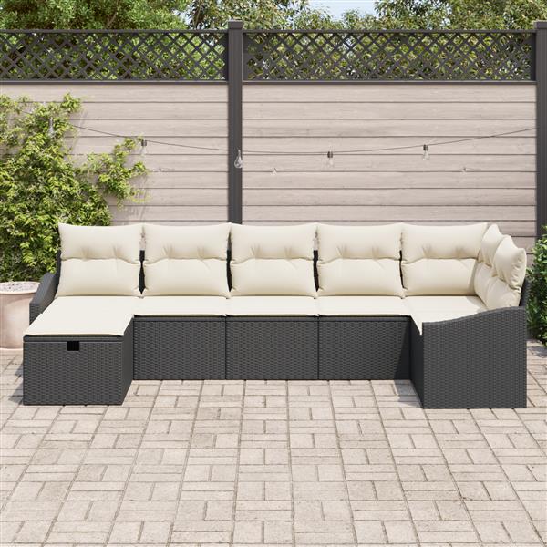 Grote foto vidaxl 7 delige tuinbankenset met kussens poly rattan zwart tuin en terras tuinmeubelen