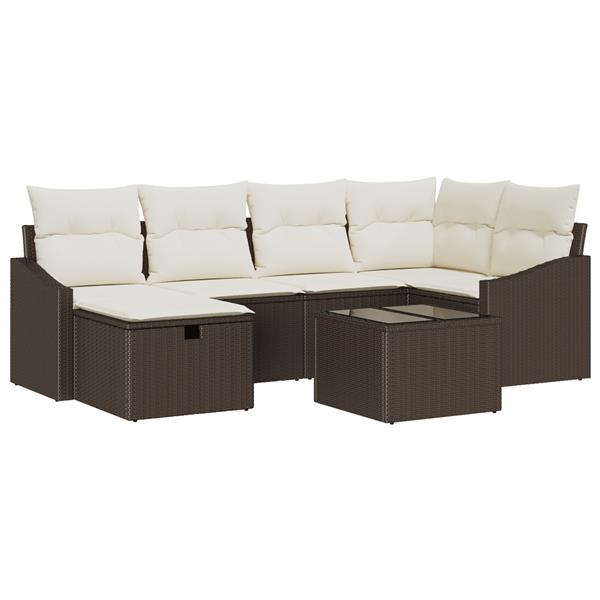 Grote foto vidaxl 7 delige tuinsalonset met kussens bruin poly rattan tuin en terras tuinmeubelen
