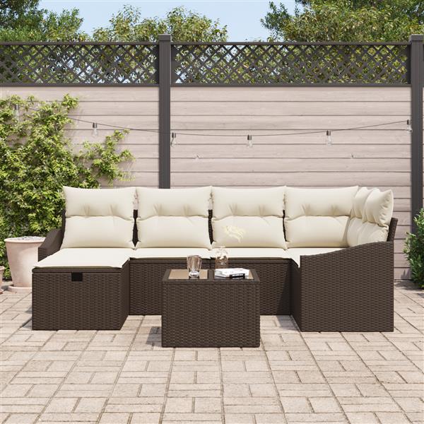 Grote foto vidaxl 7 delige tuinsalonset met kussens bruin poly rattan tuin en terras tuinmeubelen