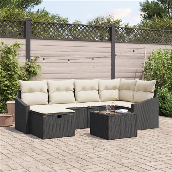 Grote foto vidaxl 7 delige tuinbankset met kussens zwart poly rattan tuin en terras tuinmeubelen