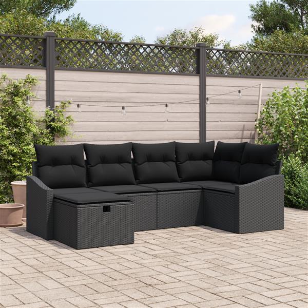 Grote foto vidaxl 6 delige tuin sofa set met kussens zwarte poly rattan tuin en terras tuinmeubelen