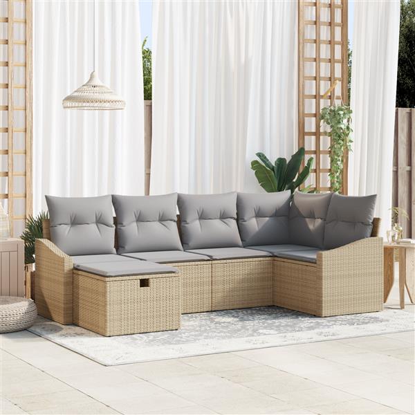 Grote foto vidaxl 6 delige tuin sofa set met kussens beige poly rattan tuin en terras tuinmeubelen