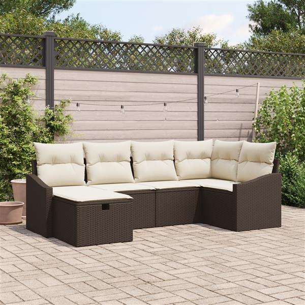 Grote foto vidaxl 6 delige tuin sofa set met kussens bruin poly rattan tuin en terras tuinmeubelen