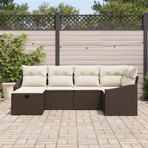 Grote foto vidaxl 6 delige tuin sofa set met kussens bruin poly rattan tuin en terras tuinmeubelen