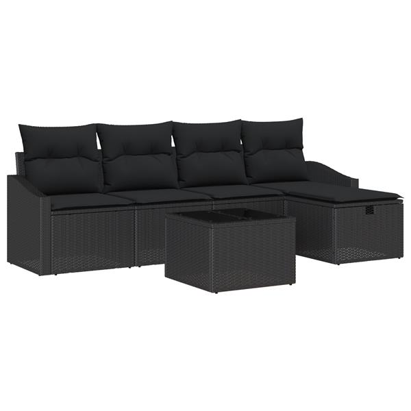 Grote foto vidaxl 6 delige tuinbankenset met kussens poly rattan zwart tuin en terras tuinmeubelen