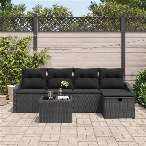 Grote foto vidaxl 6 delige tuinbankenset met kussens poly rattan zwart tuin en terras tuinmeubelen