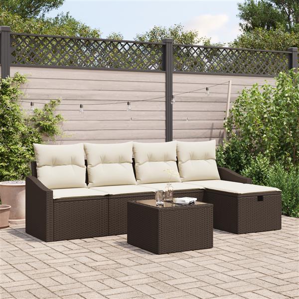 Grote foto vidaxl 6 delige tuinset met kussens bruin poly rattan tuin en terras tuinmeubelen