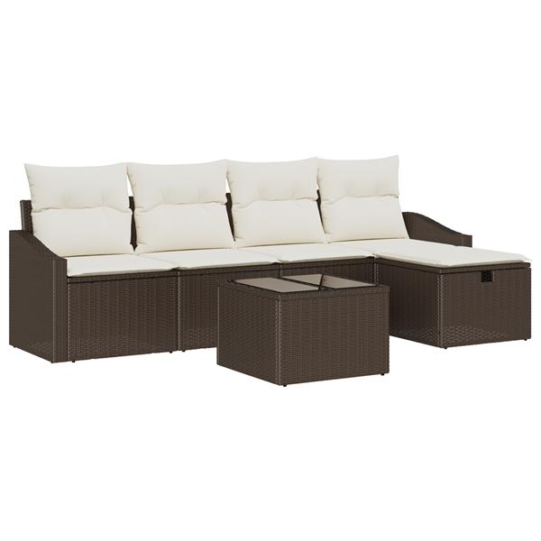 Grote foto vidaxl 6 delige tuinset met kussens bruin poly rattan tuin en terras tuinmeubelen