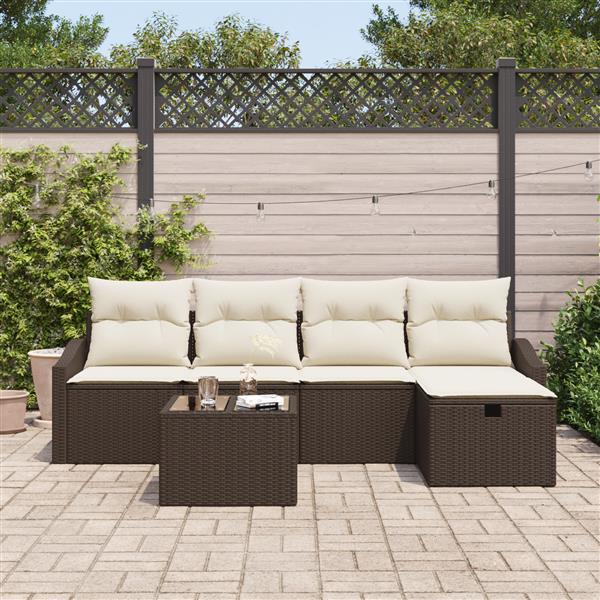 Grote foto vidaxl 6 delige tuinset met kussens bruin poly rattan tuin en terras tuinmeubelen