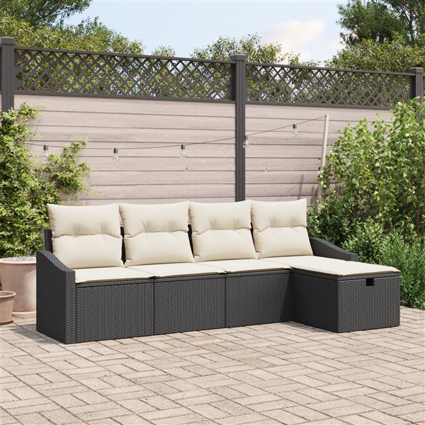Grote foto vidaxl 5 delige tuinsofa set met kussens in zwart poly rattan tuin en terras tuinmeubelen