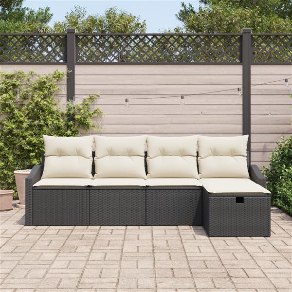 Grote foto vidaxl 5 delige tuinsofa set met kussens in zwart poly rattan tuin en terras tuinmeubelen