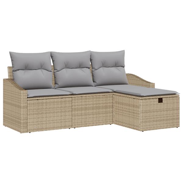 Grote foto vidaxl 4 delige loungeset met kussens beige poly rattan tuin en terras tuinmeubelen