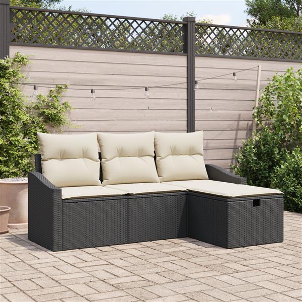 Grote foto vidaxl 4 delige tuinbankenset met kussens poly rattan zwart tuin en terras tuinmeubelen