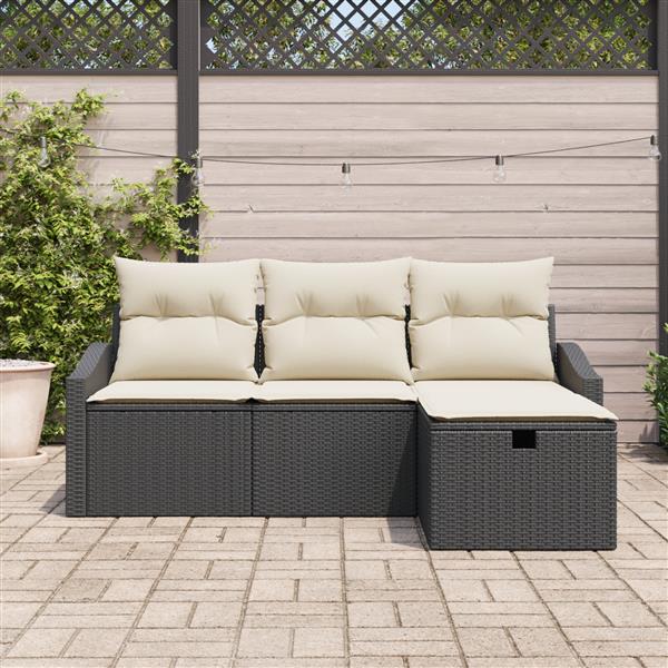 Grote foto vidaxl 4 delige tuinbankenset met kussens poly rattan zwart tuin en terras tuinmeubelen