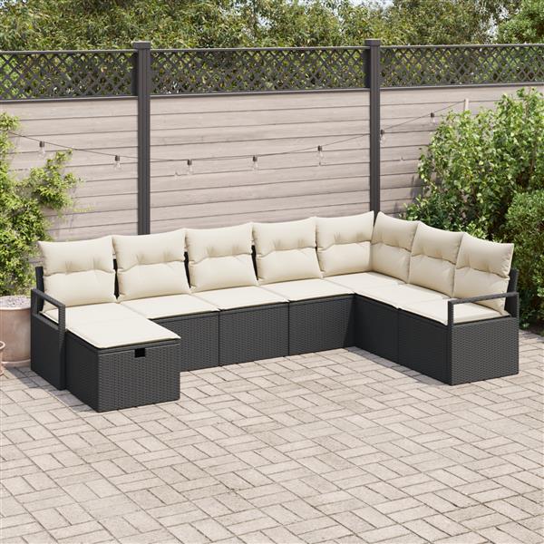 Grote foto vidaxl 8 delige tuinsofa set met kussens in zwart poly rattan tuin en terras tuinmeubelen