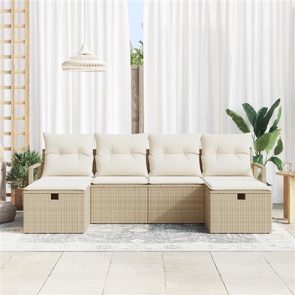 Grote foto vidaxl 6 delige tuinbankset met kussens in beige poly rattan tuin en terras tuinmeubelen