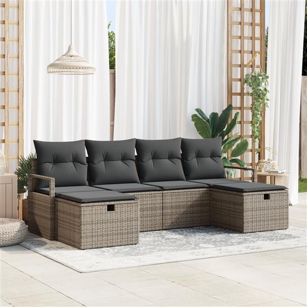 Grote foto vidaxl 6 delige tuinset met kussens grijs poly rattan tuin en terras tuinmeubelen
