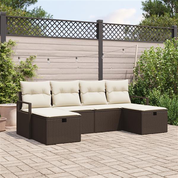 Grote foto vidaxl 6 delige tuinsofa set met kussens bruin poly rattan tuin en terras tuinmeubelen