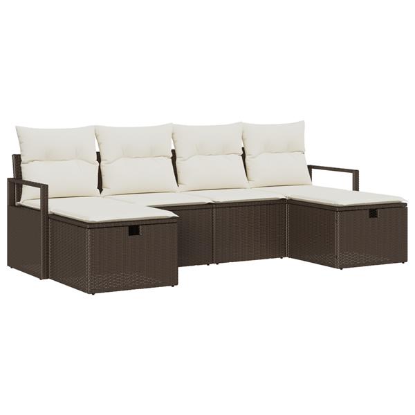 Grote foto vidaxl 6 delige tuinsofa set met kussens bruin poly rattan tuin en terras tuinmeubelen