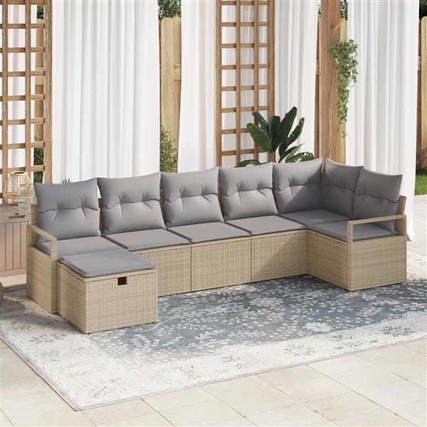Grote foto vidaxl 7 delige tuinset met kussens in beige poly rattan tuin en terras tuinmeubelen