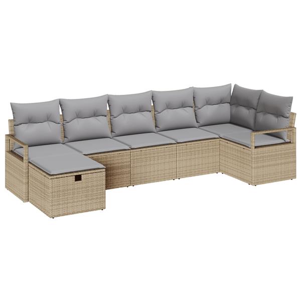 Grote foto vidaxl 7 delige tuinset met kussens in beige poly rattan tuin en terras tuinmeubelen