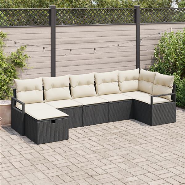 Grote foto vidaxl 7 delige tuinsofa set met kussens zwart poly riet tuin en terras tuinmeubelen