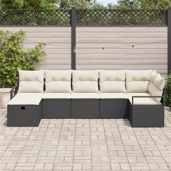 Grote foto vidaxl 7 delige tuinsofa set met kussens zwart poly riet tuin en terras tuinmeubelen