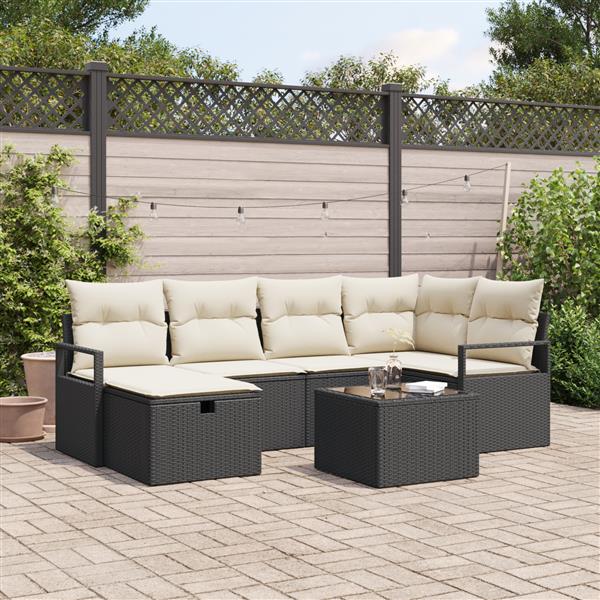 Grote foto vidaxl 7 delige tuinsofa set met kussens in zwart poly rattan tuin en terras tuinmeubelen