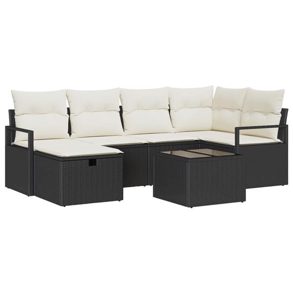 Grote foto vidaxl 7 delige tuinsofa set met kussens in zwart poly rattan tuin en terras tuinmeubelen