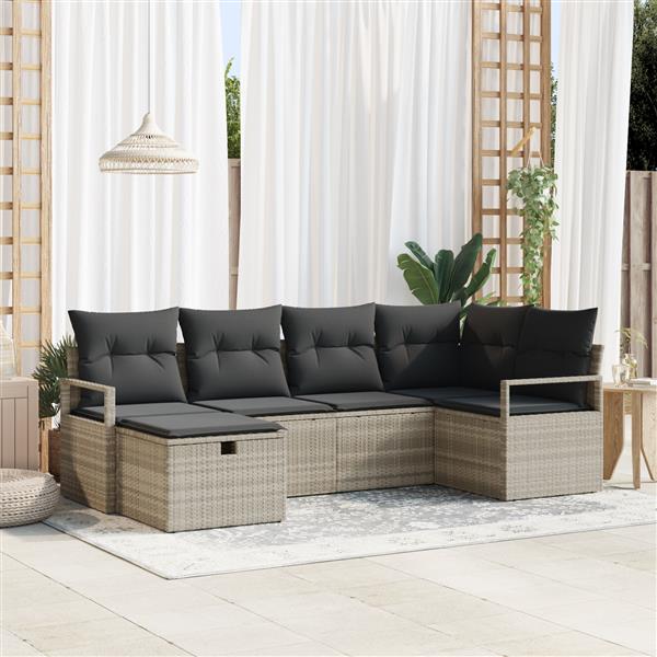 Grote foto vidaxl 6 delige ligbedset met kussens lichtgrijs poly rattan tuin en terras tuinmeubelen