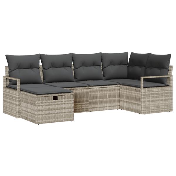 Grote foto vidaxl 6 delige ligbedset met kussens lichtgrijs poly rattan tuin en terras tuinmeubelen