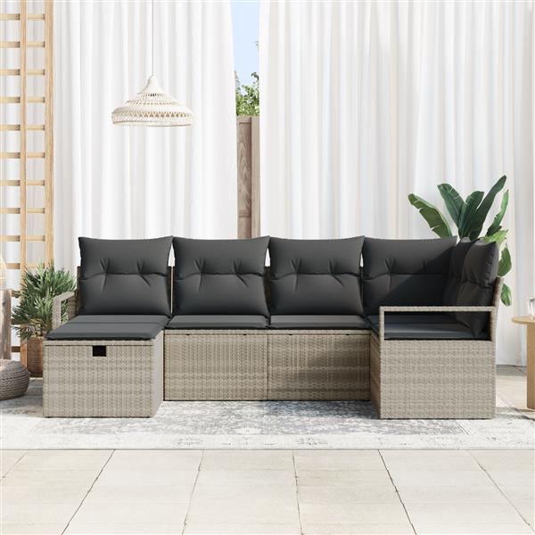 Grote foto vidaxl 6 delige ligbedset met kussens lichtgrijs poly rattan tuin en terras tuinmeubelen