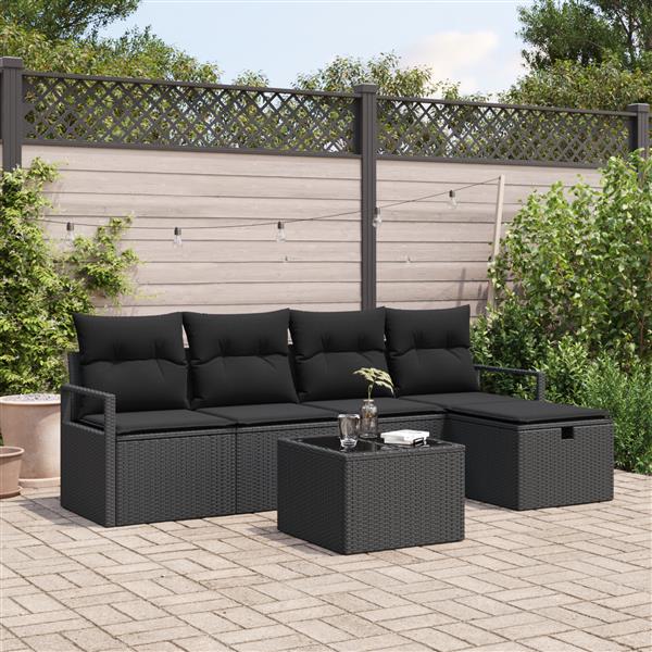 Grote foto vidaxl 6 delige tuinset met kussens zwart poly rattan tuin en terras tuinmeubelen