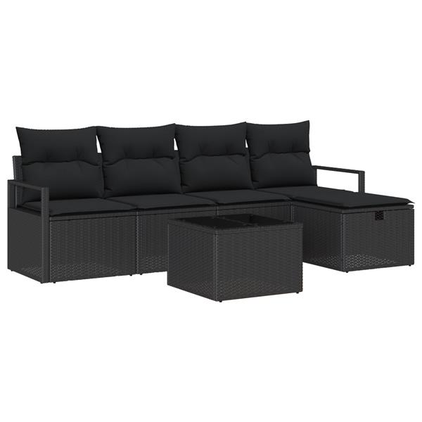 Grote foto vidaxl 6 delige tuinset met kussens zwart poly rattan tuin en terras tuinmeubelen