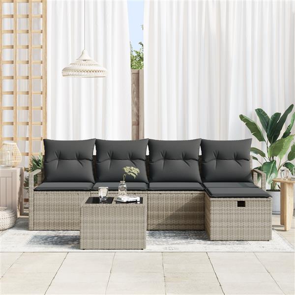 Grote foto vidaxl 6 delige tuinset met kussens in lichtgrijs poly rattan tuin en terras tuinmeubelen
