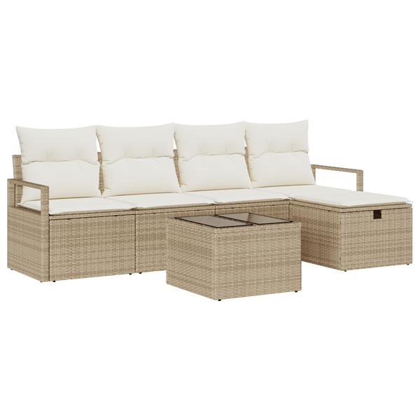 Grote foto vidaxl 6 delige tuinbank set met kussens beige poly rattan tuin en terras tuinmeubelen