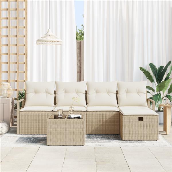 Grote foto vidaxl 6 delige tuinbank set met kussens beige poly rattan tuin en terras tuinmeubelen