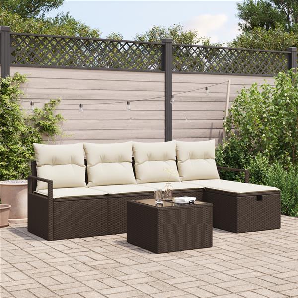 Grote foto vidaxl 6 delige tuinset met kussens bruin poly rattan tuin en terras tuinmeubelen