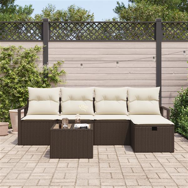 Grote foto vidaxl 6 delige tuinset met kussens bruin poly rattan tuin en terras tuinmeubelen