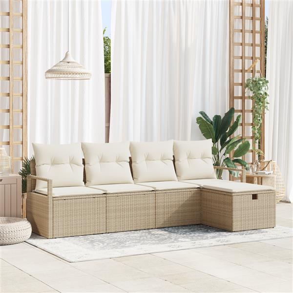 Grote foto vidaxl 5 delige tuinsofa set met kussens in beige poly rattan tuin en terras tuinmeubelen