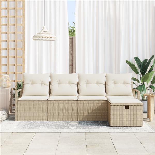 Grote foto vidaxl 5 delige tuinsofa set met kussens in beige poly rattan tuin en terras tuinmeubelen