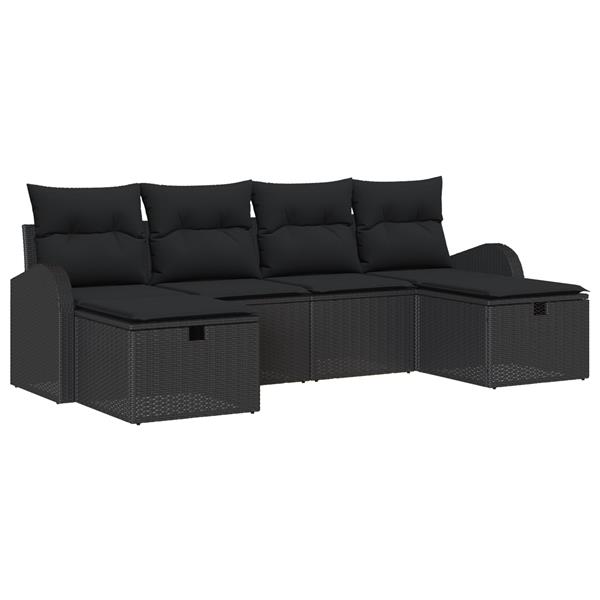 Grote foto vidaxl 6 delige tuinbankenset met kussens poly rattan zwart tuin en terras tuinmeubelen