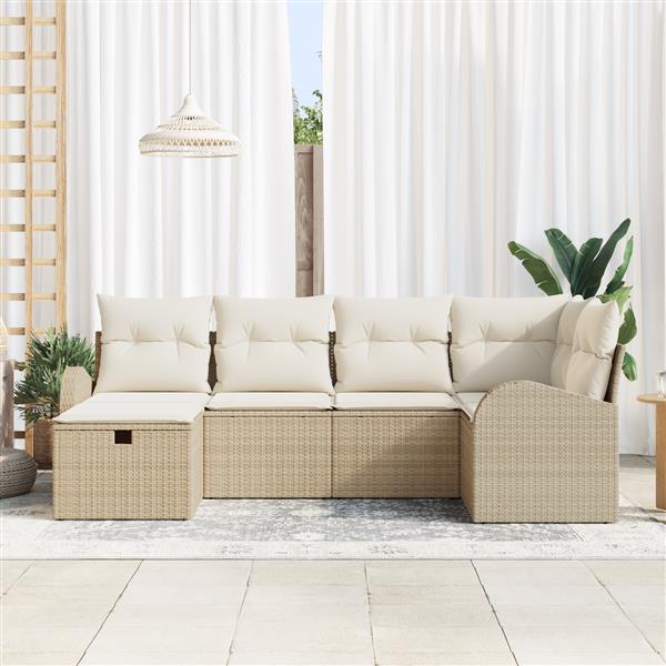 Grote foto vidaxl 6 delige tuinbankenset met kussens poly rattan beige tuin en terras tuinmeubelen