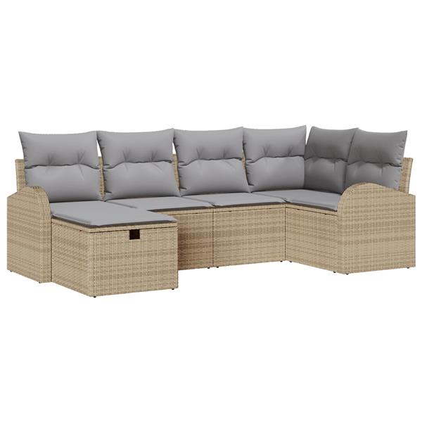 Grote foto vidaxl 6 delige tuinbankenset met kussens poly rattan beige tuin en terras tuinmeubelen