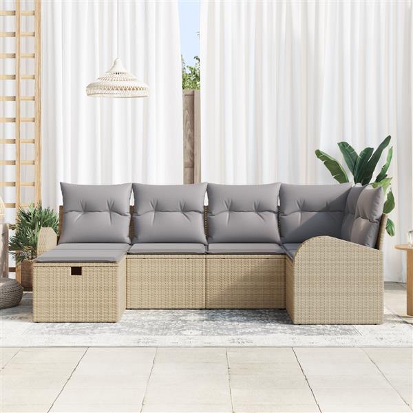Grote foto vidaxl 6 delige tuinbankenset met kussens poly rattan beige tuin en terras tuinmeubelen