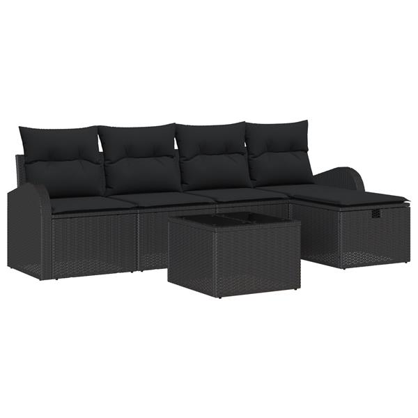 Grote foto vidaxl 6 delige tuinbankenset met kussens poly rattan zwart tuin en terras tuinmeubelen