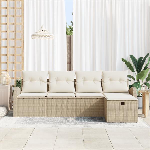 Grote foto vidaxl 5 delige tuinbankenset met kussens poly rattan beige tuin en terras tuinmeubelen